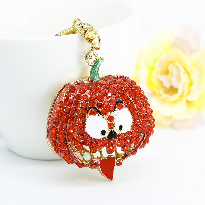 Wholesale Halloween Pumpkin Studded Diamond Keychain
